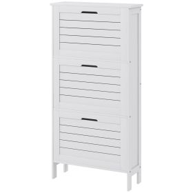 Narrow Shoe Storage Cabinet for Entryway, 3 Flip Drawers, Slim Shoe Rack Organizer, Louvered Doors for 6 Pairs, White