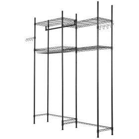 Over Washer and Dryer Storage Shelves, 4 Tiers Laundry Room Drying Rack with Hanger Rod and Hooks, Two Rows Adjustable Washer Shelves Space Saver