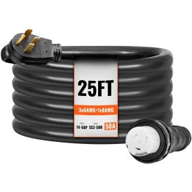 50 Amp Generator Cord and Power Inlet Box Kit, 25FT, NEMA 14-50P/SS2-50R STW 6/3+8/1 AWG Generator Power Cord with Twist Lock Connector
