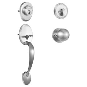 Front Door Handle and Deadbolt Set, Satin Nickel Front Door Lock Set with Interior Knob, Adjustable Hole Spacing Single Cylinder Handleset
