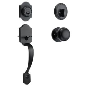 Front Door Handle and Deadbolt Set, Matte Black Front Door Lock Set with Interior Knob, Adjustable Hole Spacing Single Cylinder Handleset