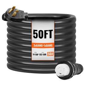 50 Amp Generator Cord and Power Inlet Box Kit, 50FT, NEMA 14-50P/SS2-50R STW 6/3+8/1 AWG Generator Power Cord with Twist Lock Connector
