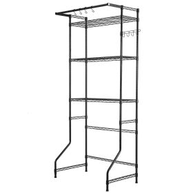 Over Washer and Dryer Storage Shelf, 3 Tiers Laundry Room Drying Rack with Hanger Rod and Hooks, Single Row Adjustable Washer Shelves Space Saver (Color: Black, size: 3-Tier)