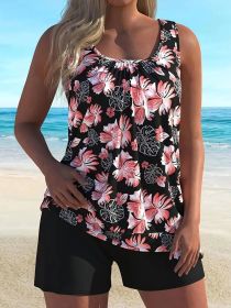 Ladies' two-piece casual plus size beach Tankini swimsuit (size: 2XL)
